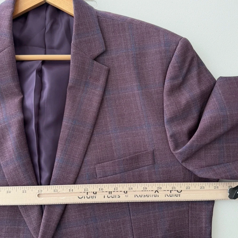 Jos A Bank Blazer Mens 46R Purple Plaid Wool Blend Sport Coat Dinner Jacket